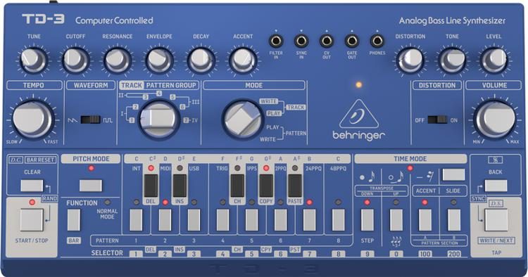 Behringer TD-3-BU Analog Bass Line Synthesizer - Baby Blue - Audio 
