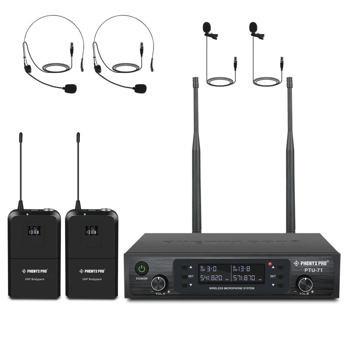 Phenyx Pro PTU-71-2B Dual UHF Wireless Microphone