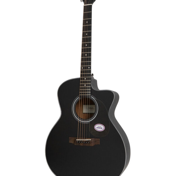 Saga SF600GCBK Black Acoustic Guitar – 41" Dreadnought Cutaway