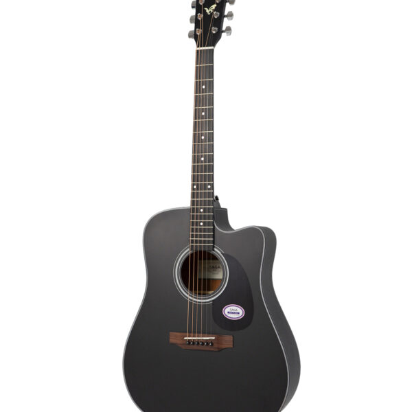 Saga SF600CBK Black Acoustic Guitar – 41" Dreadnought Cutaway